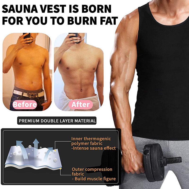 Chaleco de sudor para hombre, entrenador de cintura, camiseta de entrenamiento para Sauna, moldeador de cuerpo, camisa adelgazante de polímero, Control de barriga