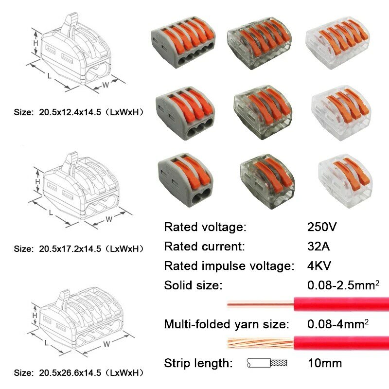 96PCS/BOX 212 213 215 Universal Compact Wiring Conector Terminal Block Connectors Terminator Wire Connector AWG 28-12