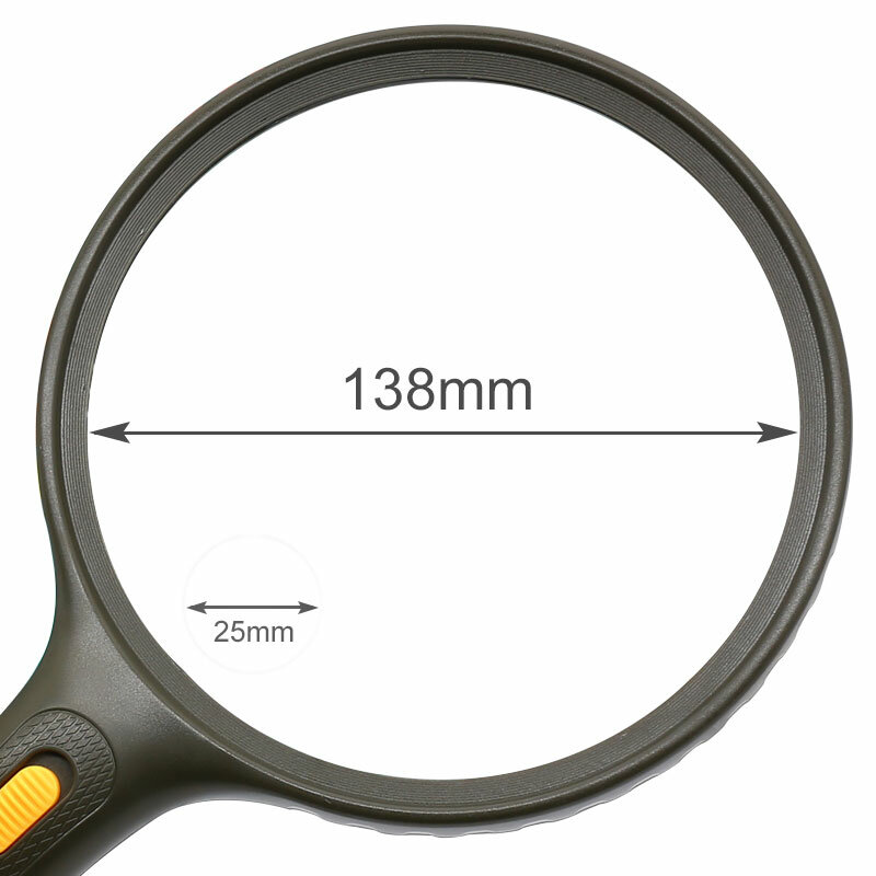 Handheld Magnifying Glass LED Illuminated 138 mm Handle Magnifier Tool Double Magnification Reading Collecting Stamps Coins
