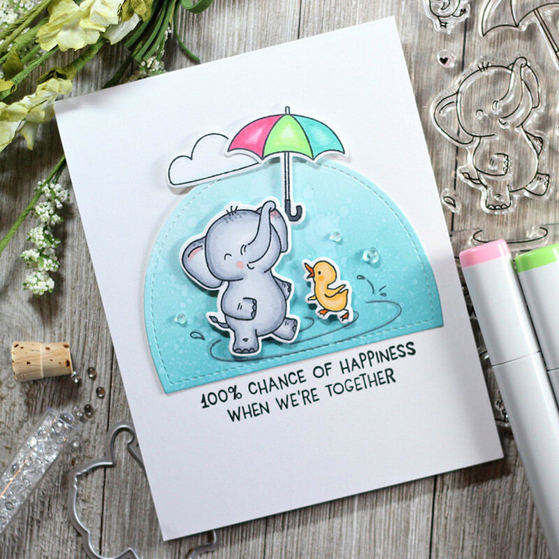 Rainy Day Shining Elephant Mouse เป็ด Graceful ร่ม Cloud Word โปร่งใสล้างแสตมป์ DIY Scrapbooking การ์ดหัตถกรรม