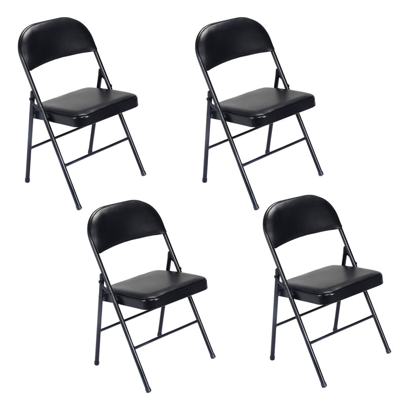 4PCS Conference And Exhibition Chair Black Elegant Foldable Easy To Store Portable Iron And PVC Chair Set US Direct Shipping