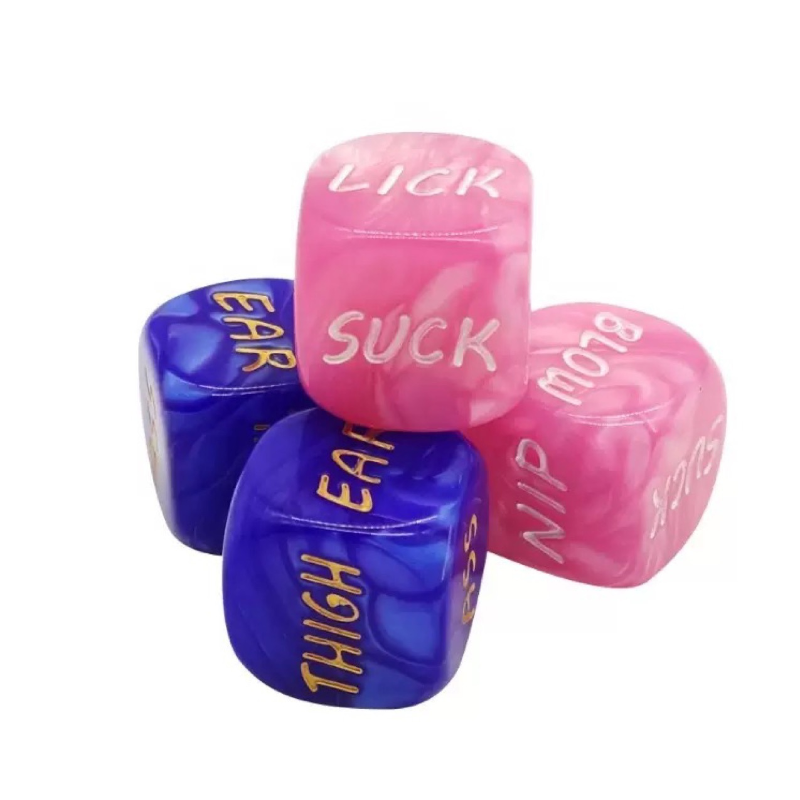 1 Pink and 1 Blue Pearl Pattern English Erotic Dice Couple Luminous Pink + Blue with Sieve