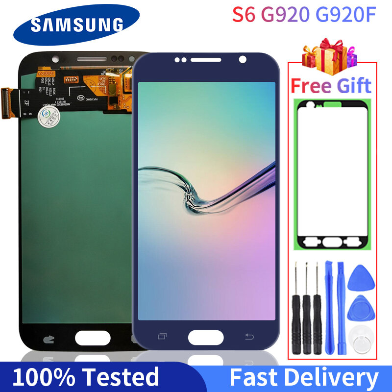 100% протестированный Оригинальный ЖК-дисплей для SAMSUNG Galaxy S6 G920 G920F G920FD, сенсорный экран с дигитайзером в сборе с бесплатным подарком для диспл...