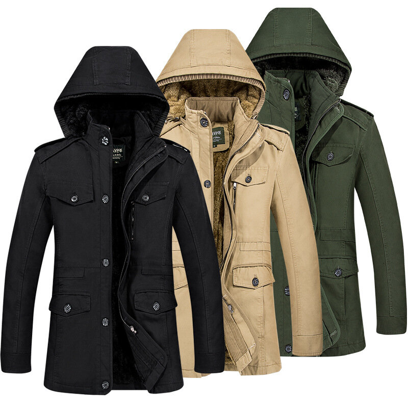 겨울 남성용 윈드 재킷, 코드 증가, 롱 펀드 윈드브레이커, 퓨어 코튼 증가, 남성 루즈핏 코트