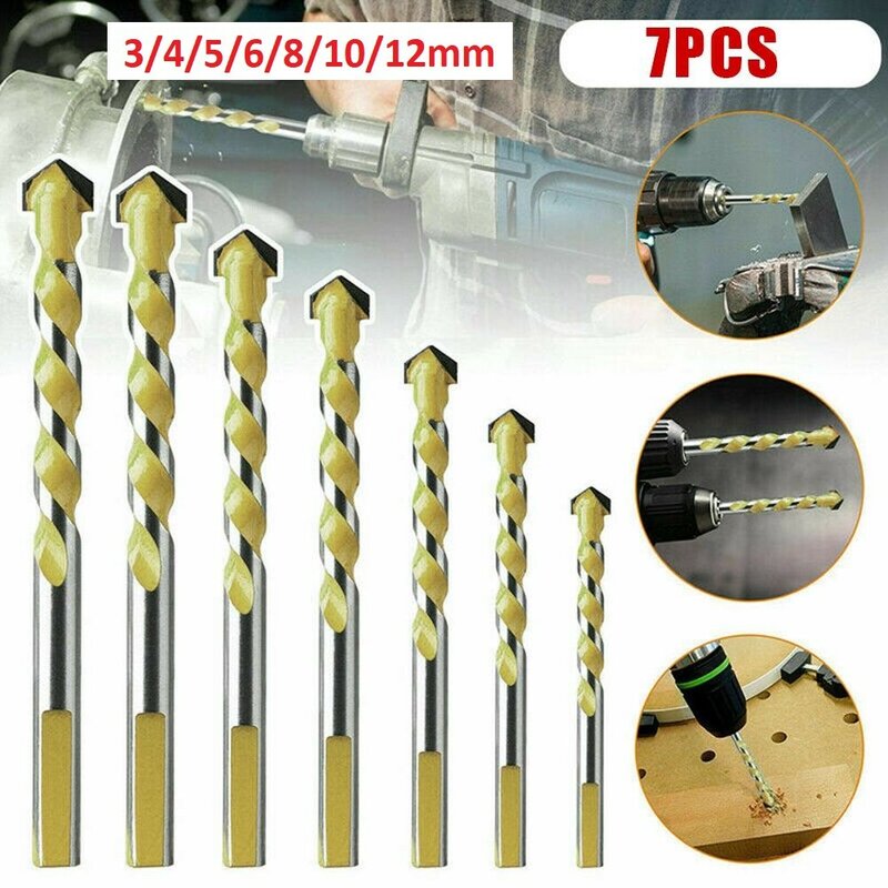 7PCS 3-12mm Drill Bits Set Multifunctional Drill Tool Ceramic Glass Punching Hole Working Set Wood Metal Marble Drill Power Tool