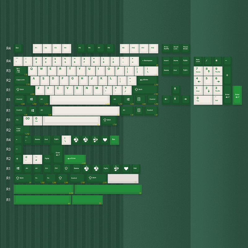 Set di tasti keychain pbt ABS Doubleshot verde e bianco/nero e arancione per tastiera meccanica MX 61/63/64/67/68/84/96/layout HHKB