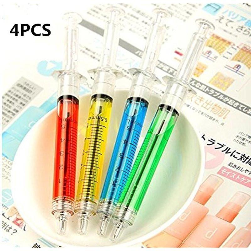 Seringa canetas tubo de agulha 4 pçs conjunto líquido cheio seringa canetas esferográfica para a escola crianças escrita suprimentos criativo bola canetas