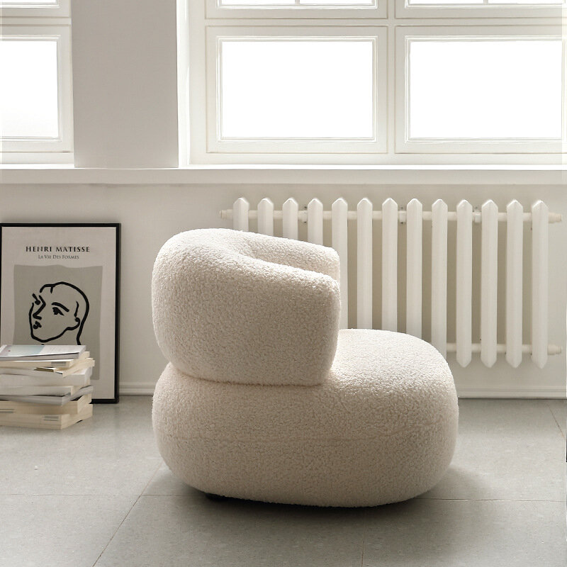 Nordic designer creative U-shaped white casual lamb wool single sofa modern minimalist living balcony bedroom futon furniture