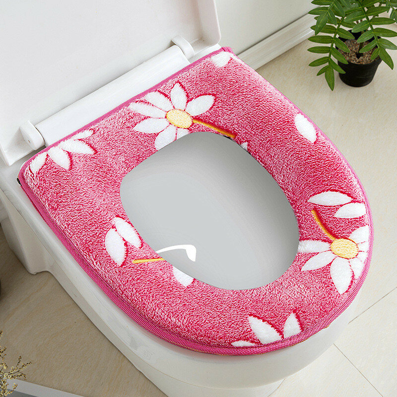 Cobertura protetora para assento de vaso sanitário, capa de pelúcia quente com estampa de flor para assento sanitário, decoração grossa, 1 peça