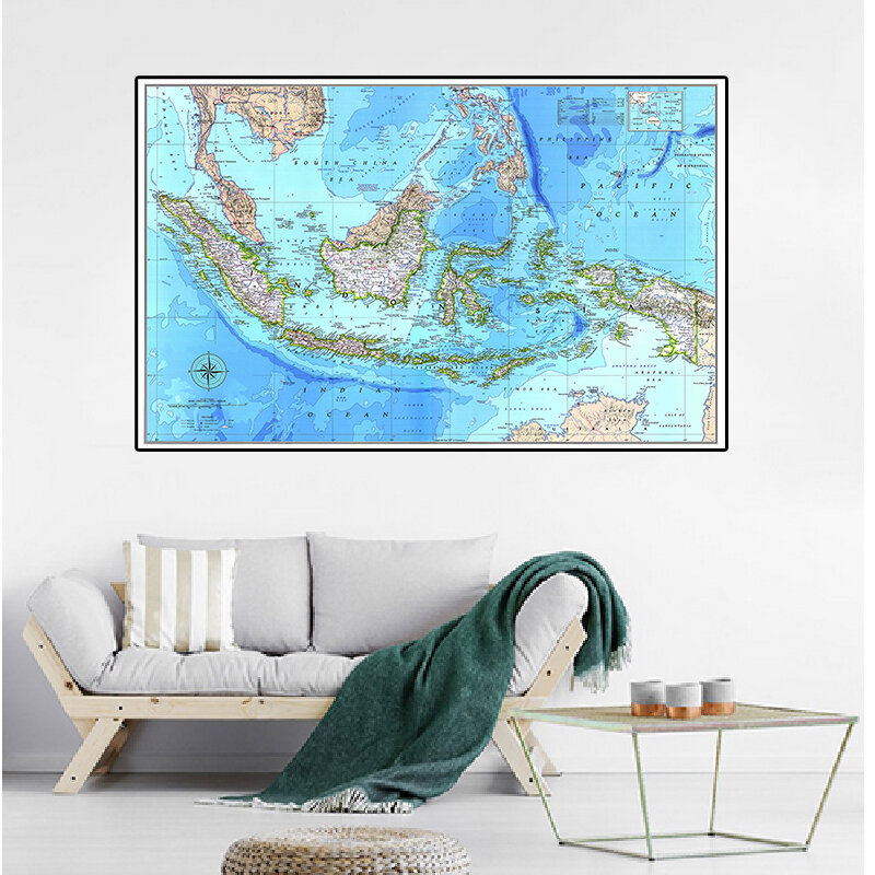 Mapa vintage indonésia 1996, decoração para sala de estar, escritório, sala de aula, material escolar, pintura em tecido não retrô