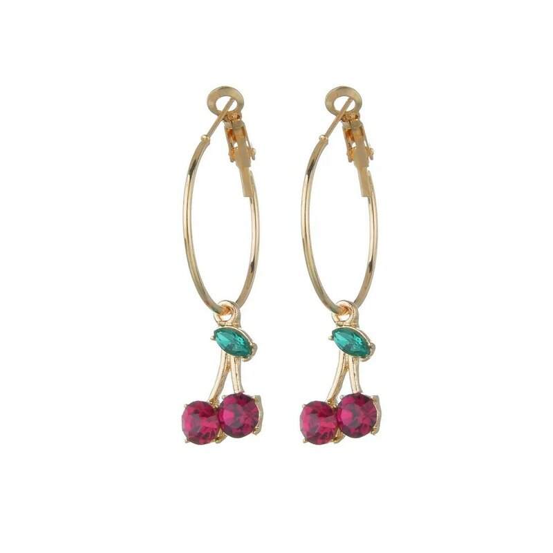 Simple Design Red Diamond Cherry Earrings For Women Korean Fashion Cute Piercing Earring Sweet Romantic Jewelry Girls GIfts E25