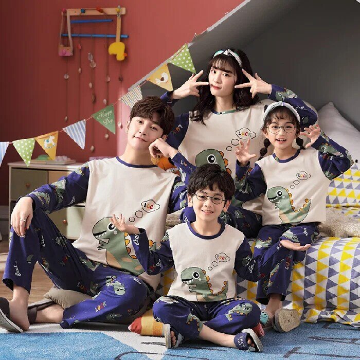Família combinando roupas imprimir família pijamas serviço de casa pai-filho terno topo + calças de manga longa bonito dos desenhos animados roupas de casa