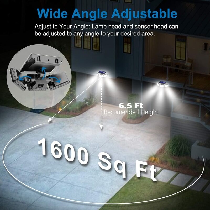 Solar Lights Outdoor 128 LED 800LM Wireless LED Solar Motion Sensor Lights 3 Adjustable IP65 Waterproof Security LED Flood Light