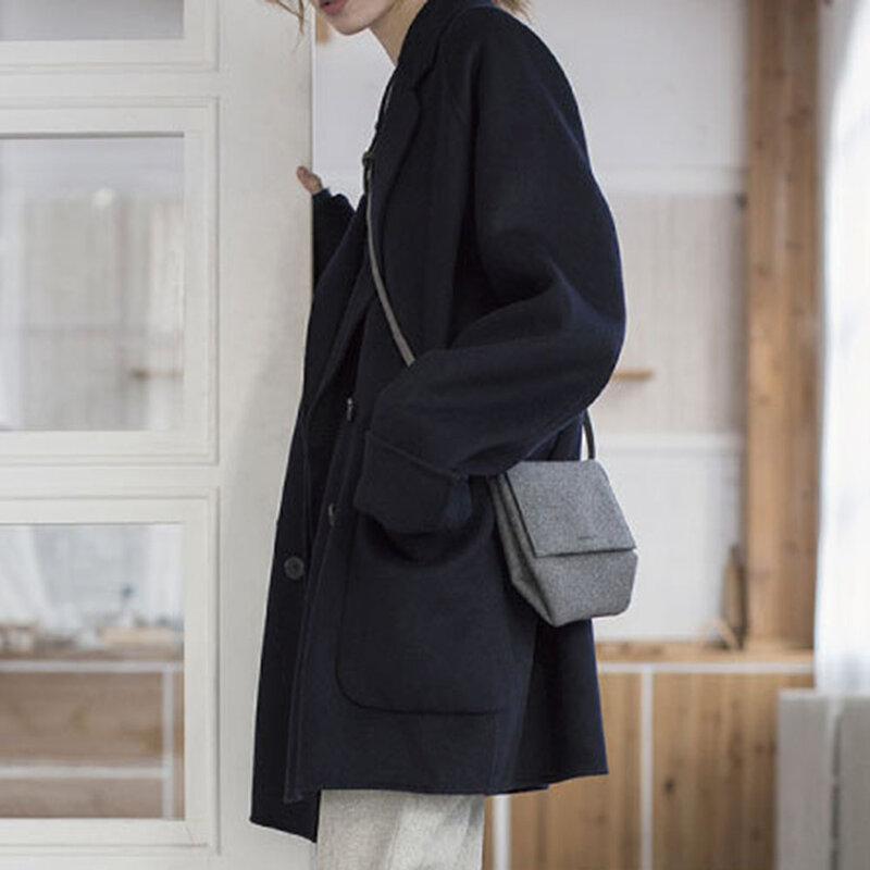 Abrigo holgado de manga larga para mujer, abrigos elegantes sencillos informales con bolsillos y botones, Color sólido, para otoño e invierno, 2021