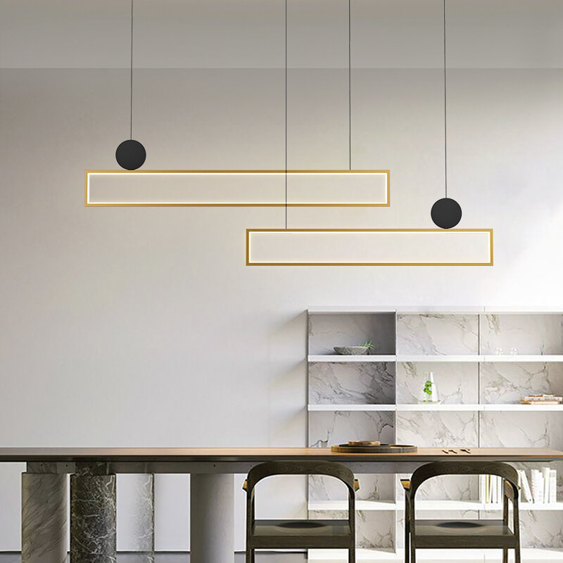 Nowoczesny minimalistyczny Led żyrandol do restauracji skandynawski złoty pasek projekt osobowość salon Bar pokój dekoracja wnętrz lampy
