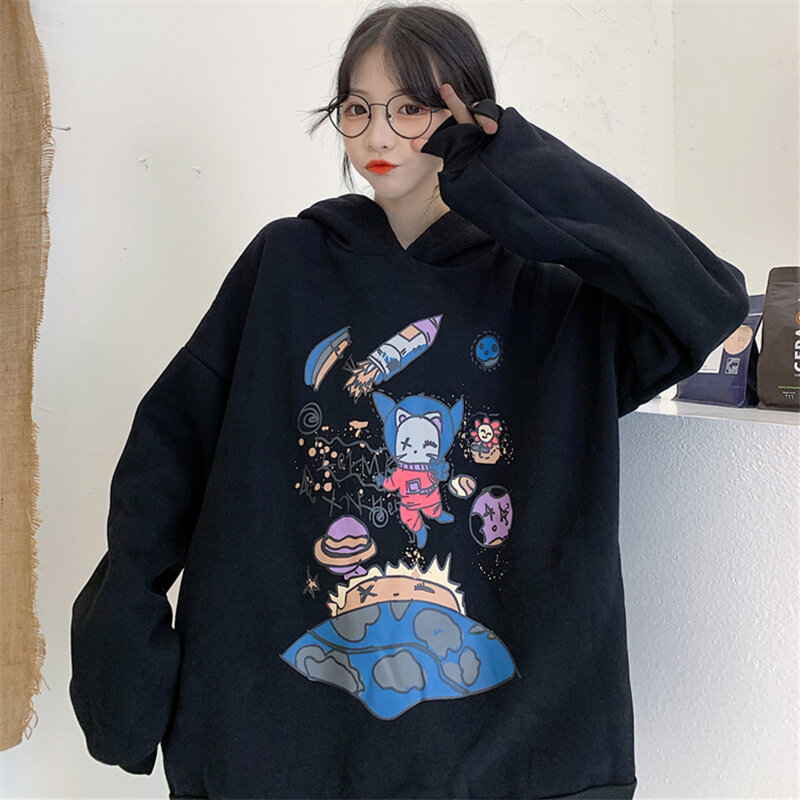 香港スタイルシックなセーター女性の秋と冬インルース韓国スタイルのボーイフレンドアイドルスタイルプラスベルベット肥厚