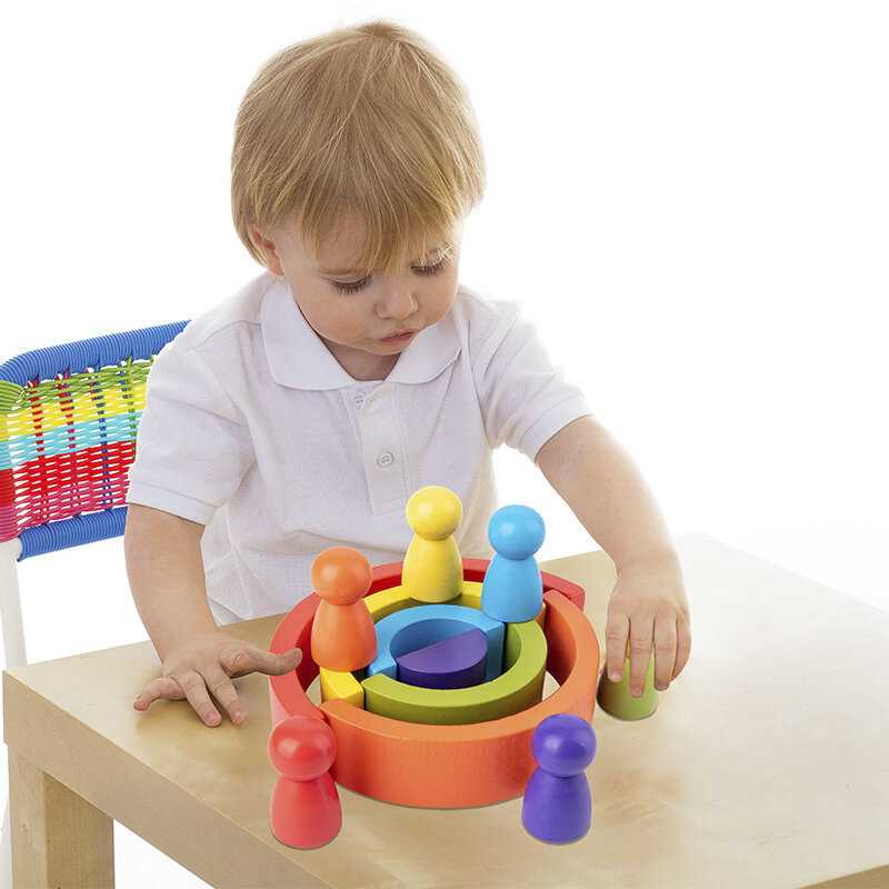 Diy brinquedo de madeira do arco-íris das crianças criativo madeira arco-íris empilhados blocos de equilíbrio brinquedo do bebê montessori brinquedos educativos para crianças