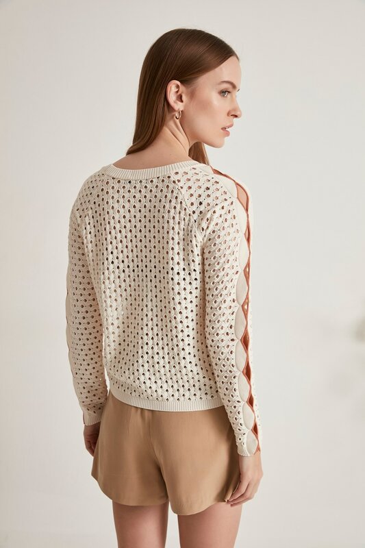 Joinus Cellular Sleeve Detail Women Knitwear Summer Sweater