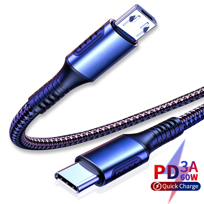 USB 유형 C-마이크로 Usb 케이블, 노트북용 USBC 포트-휴대폰 마이크로 USB 데이터 동기화 고속 충전 타입 C 충전기 Pd 케이블