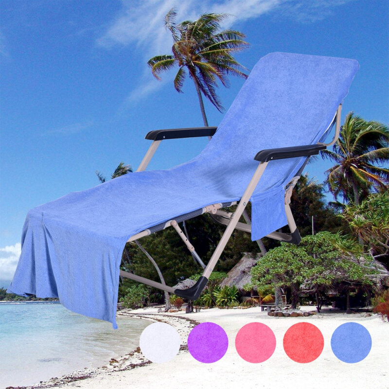 Monotone Solid Color Microfiber Beach Chair Cover Recliner Towel Beach Towel Double Layer 650g Shrinkable and Easy To Carry