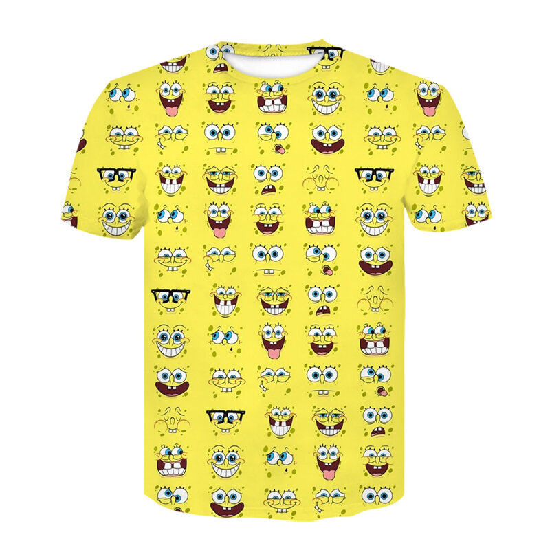 Детские Мультяшные желтые футболки с 3D рисунком губки, Детские Забавные футболки с аниме, летние футболки для мальчиков и девочек, детские т...