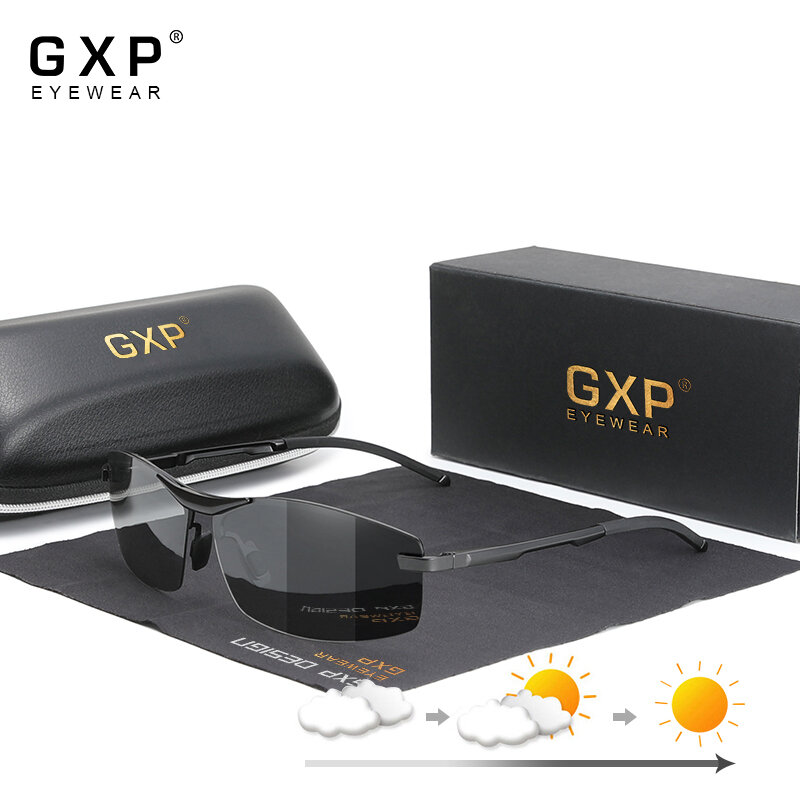 GXP 2021 Kacamata Hitam Terpolarisasi Pilot Pria Kualitas Tinggi Bingkai Aluminium Kacamata Surya Fotochromic HD UV400 Kacamata Berkendara Lensa