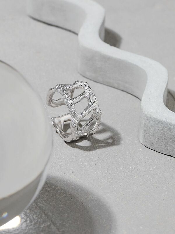 Ssteel aço prata esterlina 925 minimalismo design de oco para fora anel redimensionável para o casamento de luxo feminino 2021 tendência jóias finas