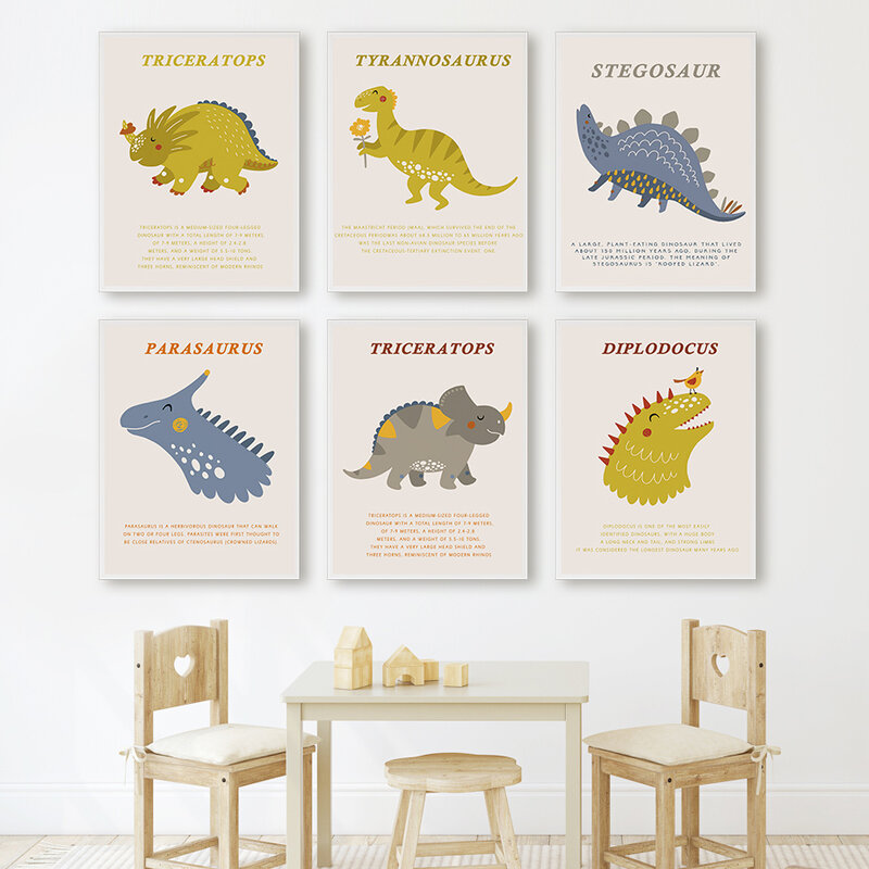Динозавр, тираннозавр, Птерозавр, животное, детская настенная Картина на холсте, скандинавские постеры и принты, настенные картины, декор де...