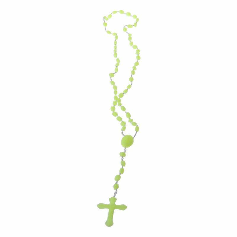 Rosário de plástico contas luminoso, colar catolicismo oração religiosa