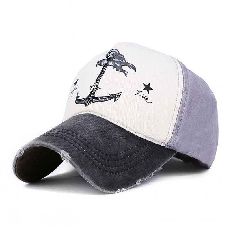 Vintage Style The Pirate Ships Anchor Printing Adjustable Washed Baseball Cap Anchor Hat Sailing Women Beach Gift Boating Yacht