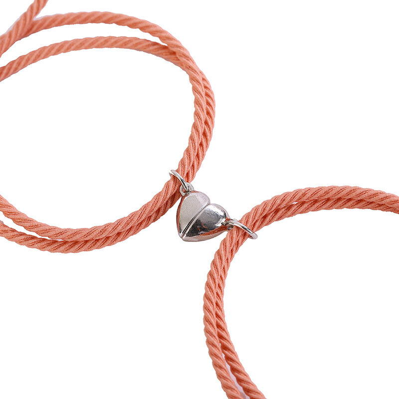2pcs halves Heart Magnetic Bracelet set Steel Pendant Couple Bracelets for Lover Friendship Bracelets Braid Rope Magnet Jewelry