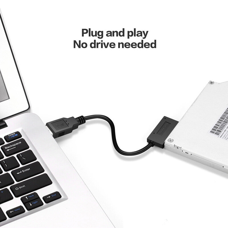 Câble adaptateur USB pour PC portable, 35CM, 6P 7P CD DVD Rom, convertisseur SATA à USB 2.0, 13 broches 