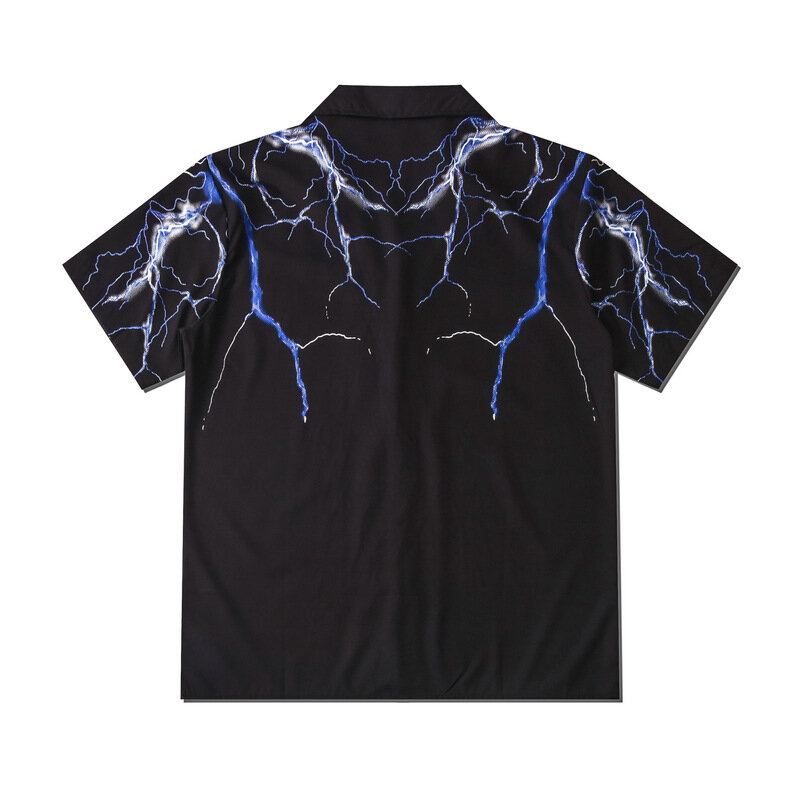 Рубашка мужская с принтом молнии, модная Повседневная тонкая свободная гавайская рубашка с короткими рукавами, с лацканами, лето 2021