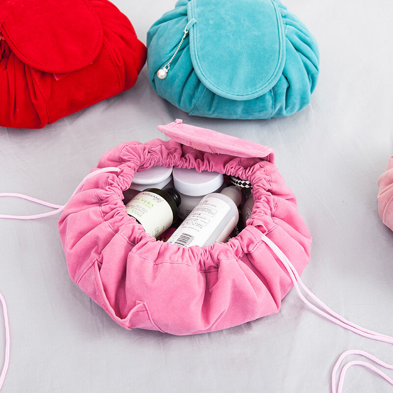 Corea del sud risciacquo scatola di immagazzinaggio cosmetica viaggio magico piccola borsa di immagazzinaggio fresca borsa cosmetica in flanella di corda di colore creativo
