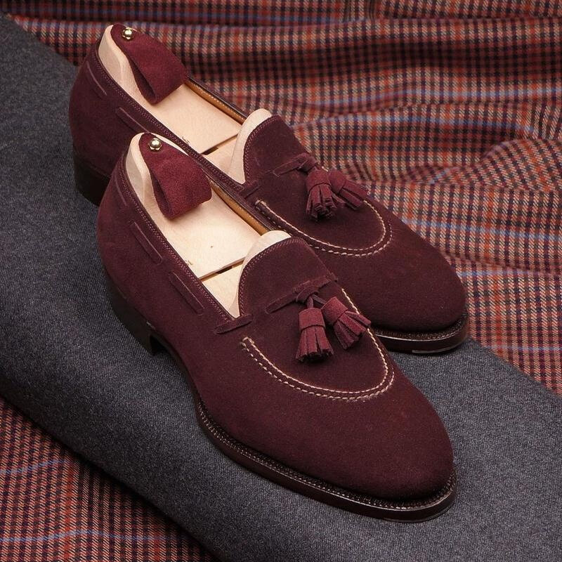 Мужские замшевые туфли на низком каблуке, классические мокасины с бахромой, винного цвета, повседневные, в стиле ретро, ZQ0133, на весну