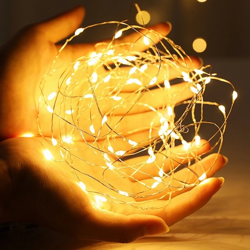 Guirlande lumineuse LED en fil de cuivre, éclairage féerique, pour noël, intérieur, maison, fête, mariage, décoration