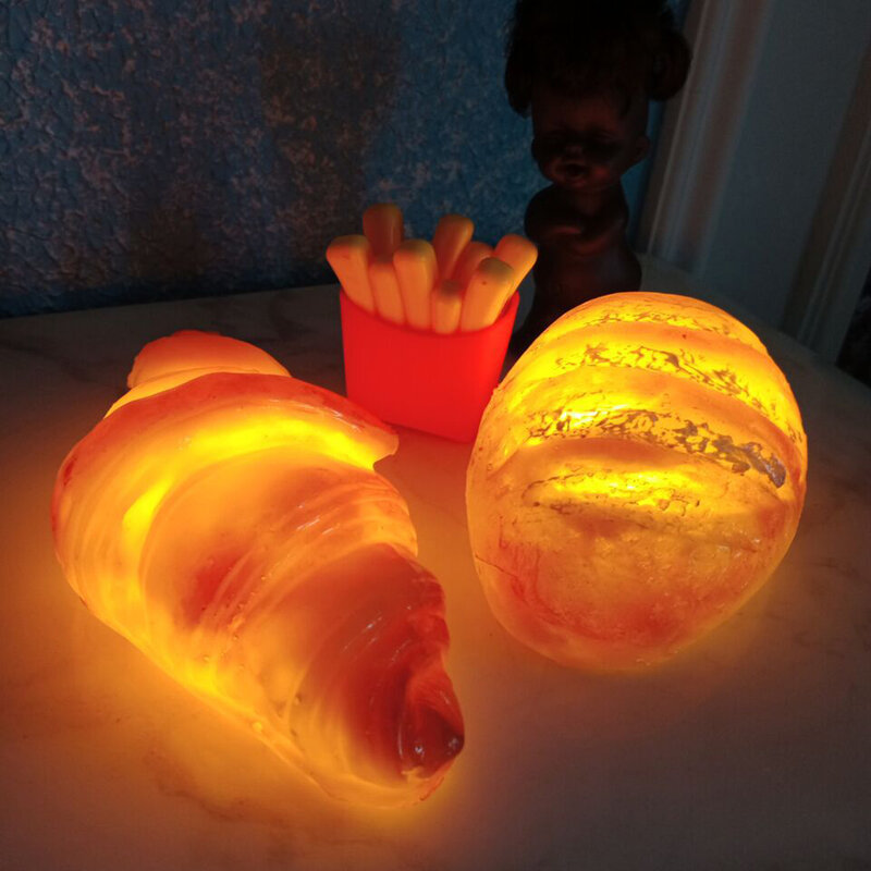 Única simulação artesanal croissant led pão luz para casa noite lâmpada decoração para sala de cozimento loja bolo iluminação presente