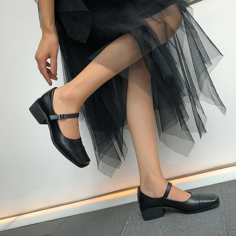 FEDONAS 여성 신발에 간결한 슬립 캐주얼 스퀘어 발 뒤꿈치 펌프 새로운 여름 정품 가죽 펌프 브랜드 디자인 2020 신발 여성
