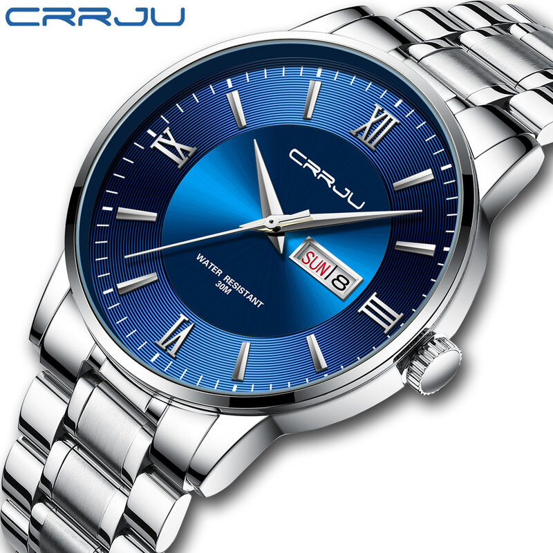 Часы наручные CRRJU мужские водонепроницаемые, спортивные брендовые Роскошные кварцевые деловые