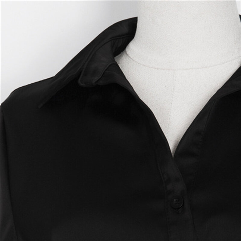 Slim Waist Black Shirt For Women Sexy Long Sleeve Cross Band Top Deep V Collar Slim Short Shirt