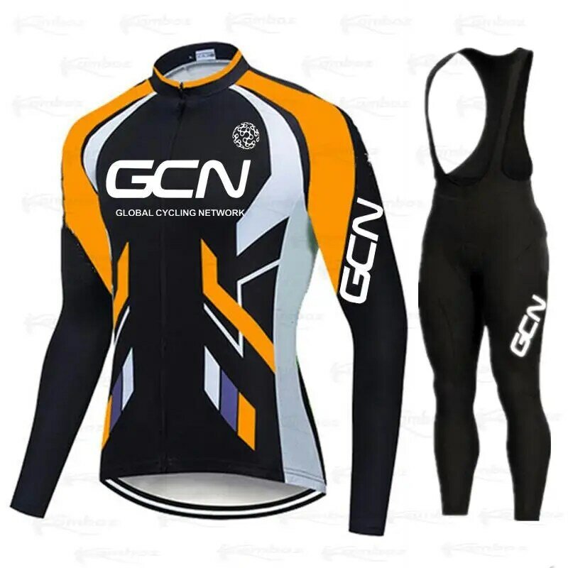 GCN-Conjunto de ropa de ciclismo para hombre, maillot de manga larga y pantalones con pechera, ropa para bicicleta de montaña, otoño 2021