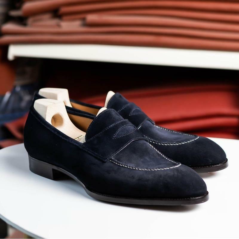 New Men Shoes Handmade Red Imitation Suede Round Head Low-heeled Car Stitching Mask Fashion Business Casual Dress Loafer KS390