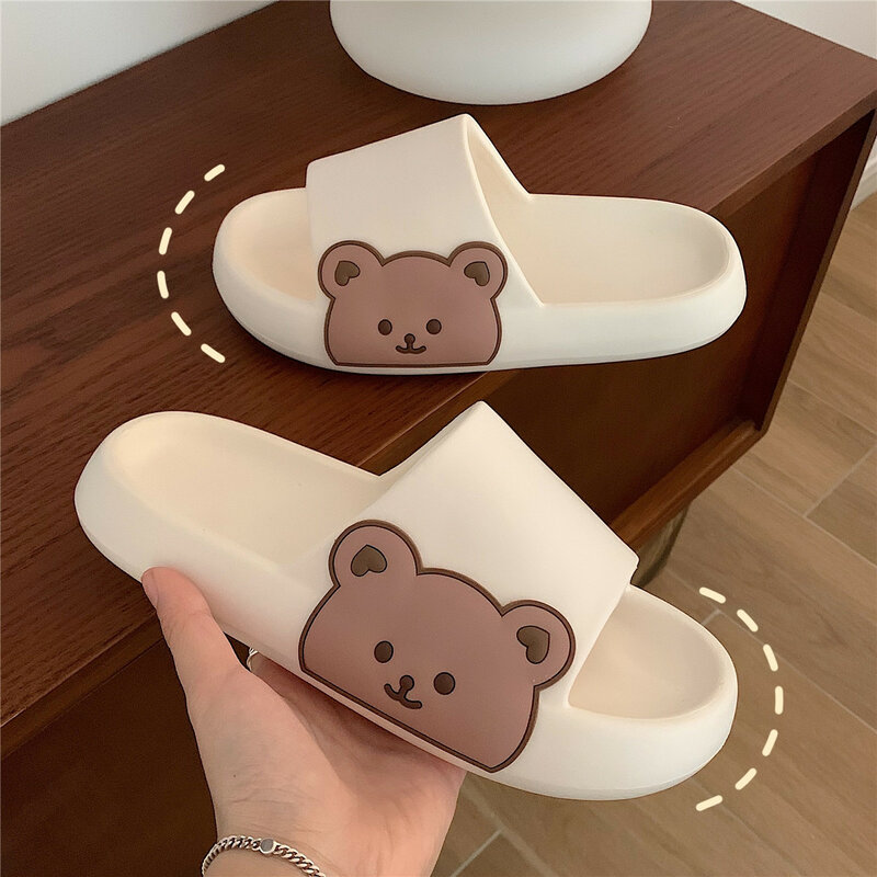 Women Cartoon Cute Animals Sandals Indoor Bathroom Anti-Slip Hosue Slippers Eva Platform Slippers Funny Teddy Bear Shoes