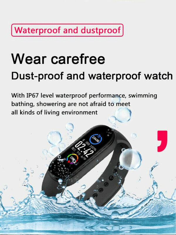 Smartwatch m5 fitness com pedômetro, pulseira inteligente à prova d'água com monitor de pressão arterial, frequência cardíaca, contador de passos para android/ios