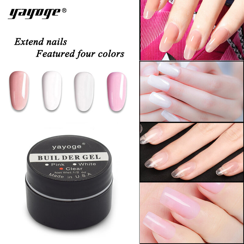 Yayoge-Extensión de esmalte de uñas en Gel UV, barniz acrílico para esculpir, manicura de Gel, herramienta de manicura, color blanco y rosa claro