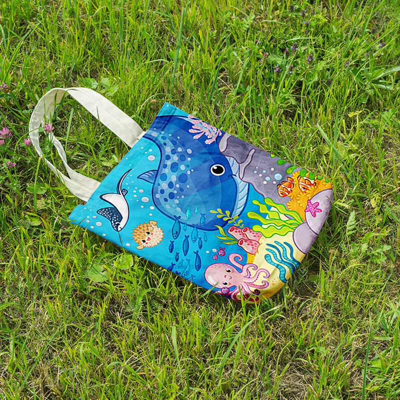 Nowa torebka damska torba na ramię Cute Animal Dolphin Mermaid Hand Sail płócienna torba torba na zakupy typu Tote duża torba na zakupy spożywcze