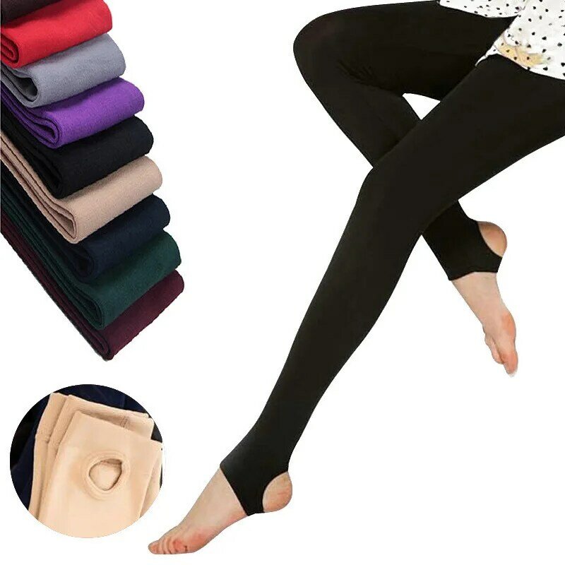 2021 Autumn winter woman thick warm leggings candy color brushed charcoal Stretch Fleece Pants Trample Feet Leggings