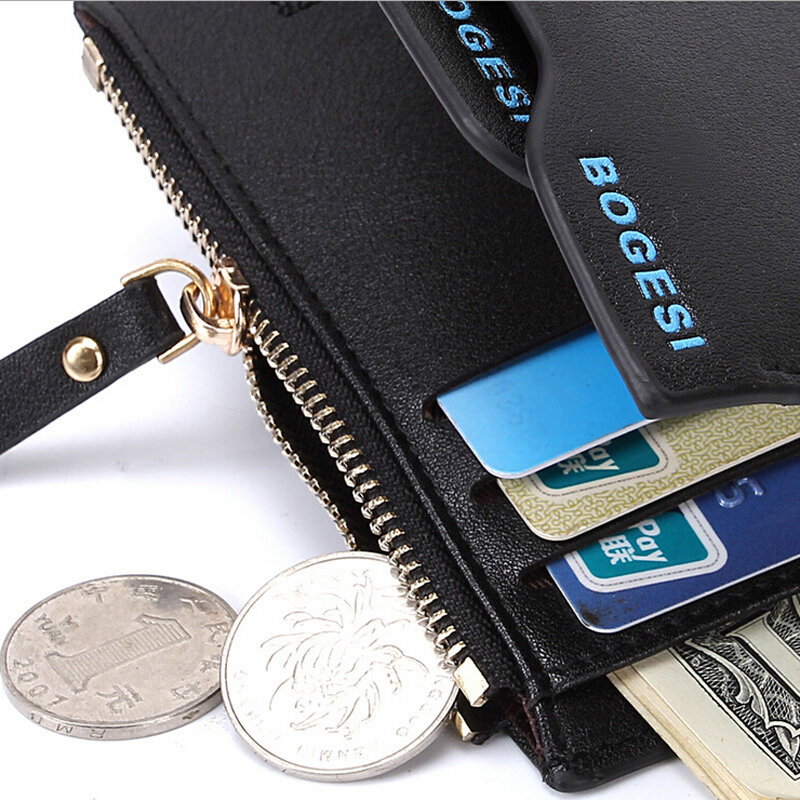 محفظة رجالية جلدية مع سحاب رجل محفظة للإزالة حامل بطاقة الائتمان عملة جيوب للذكور