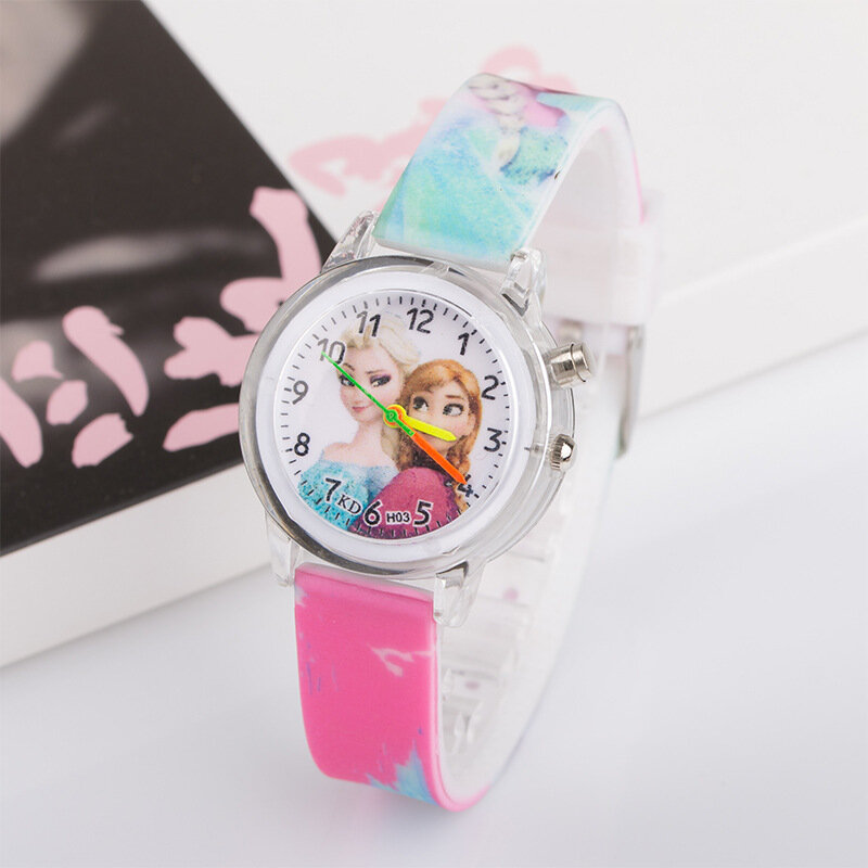 만화 귀여운 다채로운 빛 실리콘 쿼츠 시계 어린이 키즈 여자 패션 팔찌 빛나는 손목 시계 시계