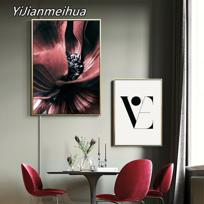 Bordowy kwiat róży miłość taniec cytaty obraz ścienny na płótnie Nordic plakaty i druki zdjęcia ścienny na wystrój salonu